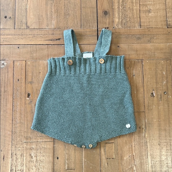 Paz Rodriguez green knit short overalls diaper cover Spanish shortalls 6 months - Picture 1 of 5